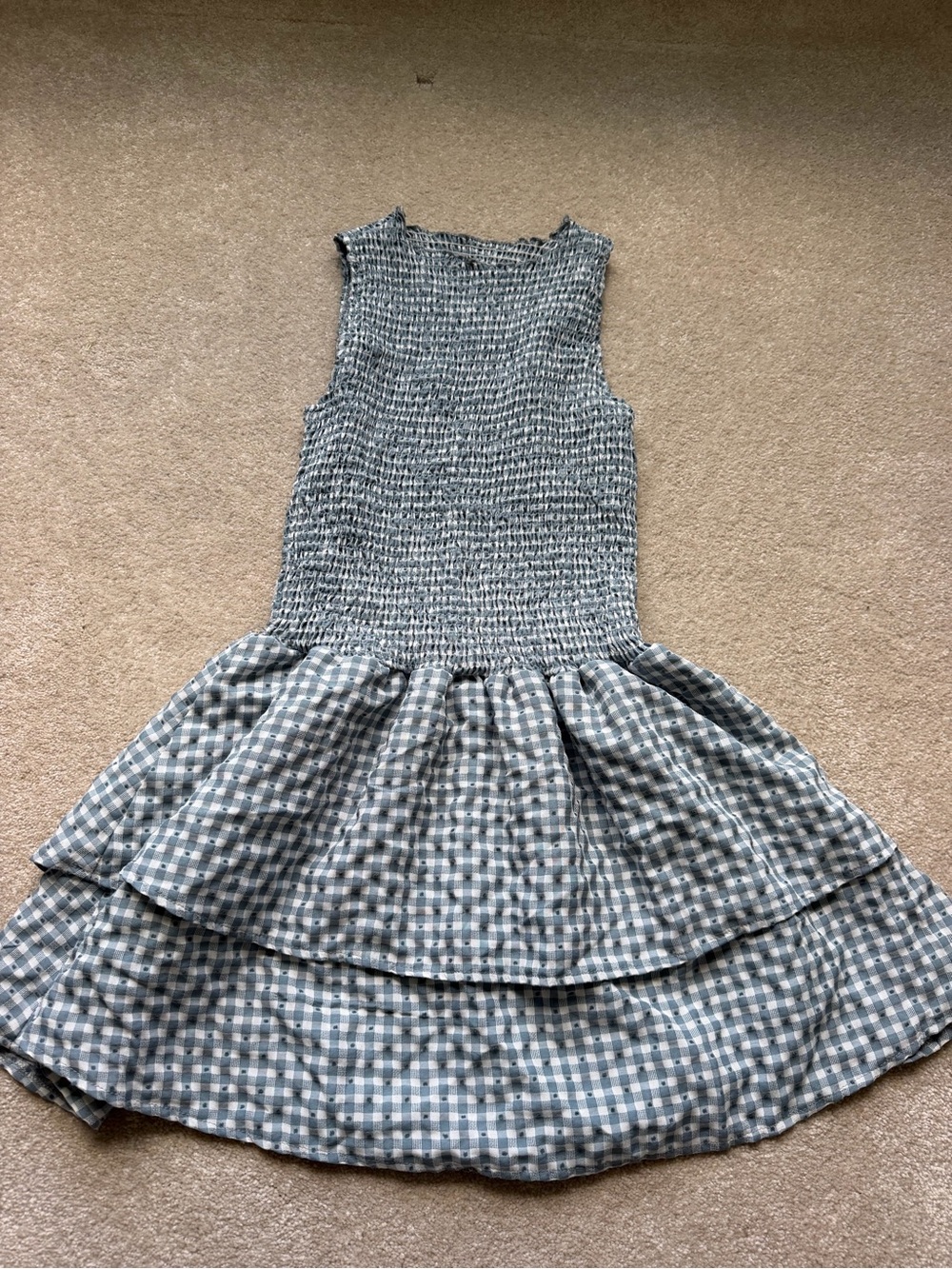 Blue Gingham Smocked Tank Dress